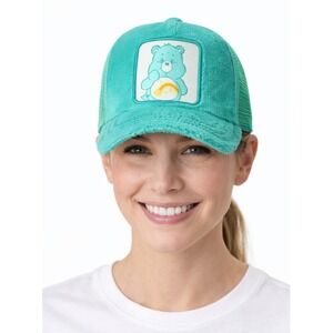 OVERLORD x CARE BEARS Wish Bear Trucker Hat Fuzzy Turquoise Snapback NWT